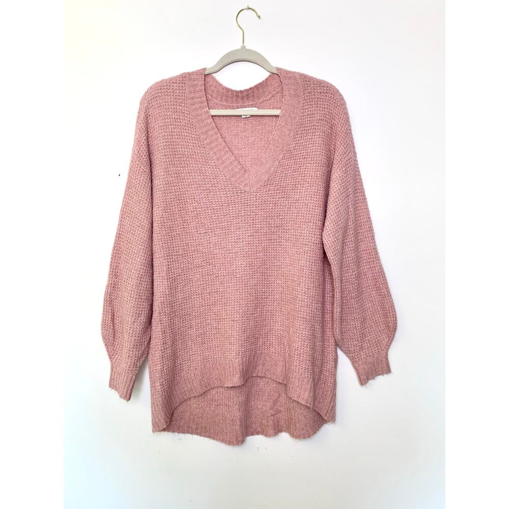 American Eagle Soft Pink Waffle Knit V-Neck Sweater Women's Size Small Oversize